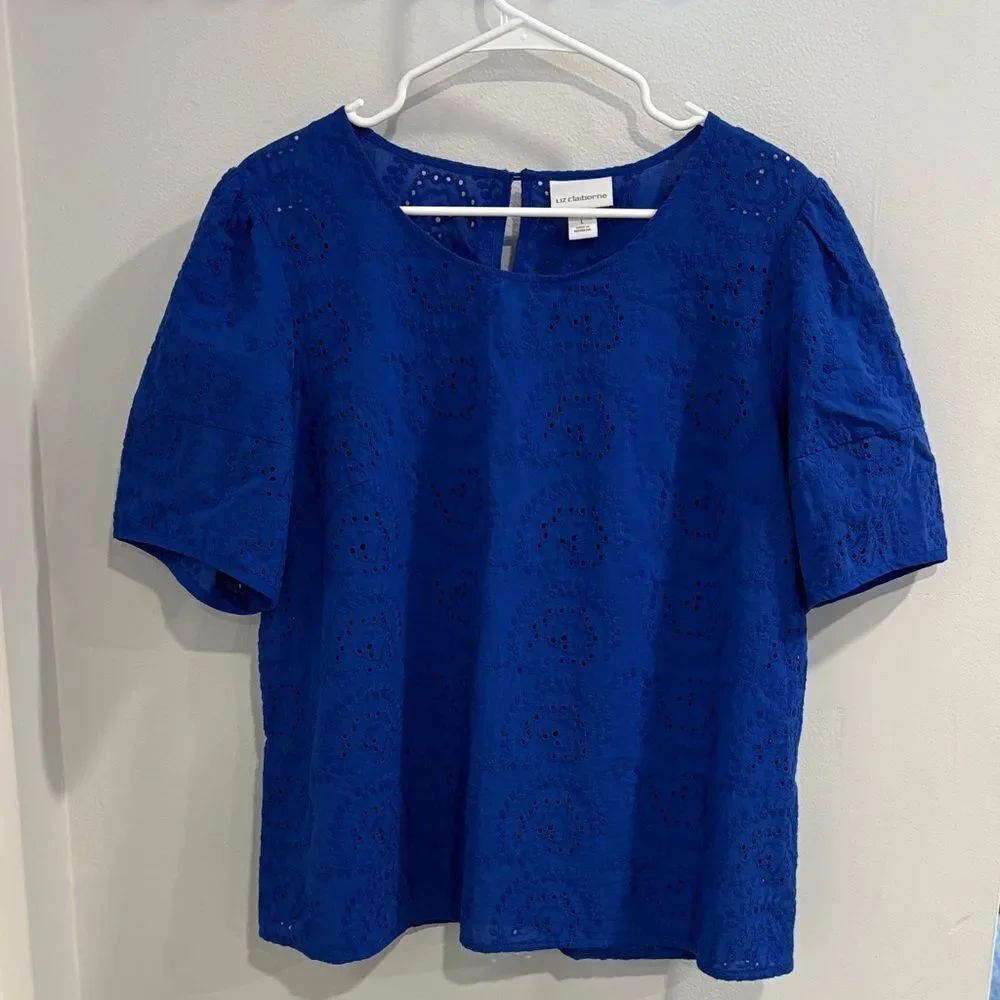 Liz Claiborne Women's Royal Blue Eyelet Top 100% Cotton